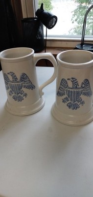 Set of 2 Pfaltzgraff Yorktowne Blue Eagle Stoneware Tankard Mugs