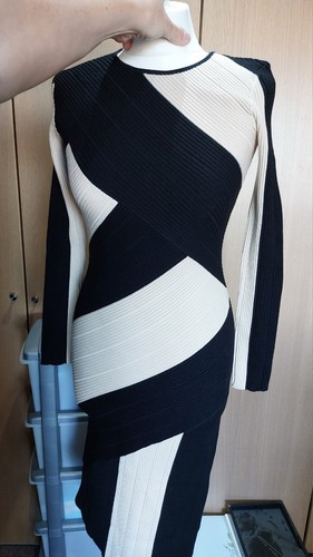 Reiss Knitted Beige And Black Dress Size S - Picture 7 of 12