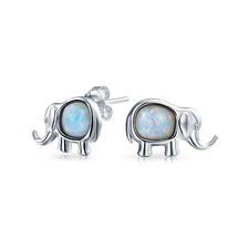 Lucky Dainty Opal Elephant Stud Earrings Sterling Silver October Birthstone