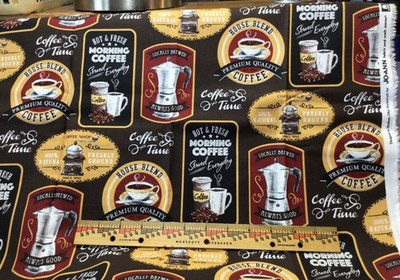 Coffee House Themed Fabric 1 yard X 44  New