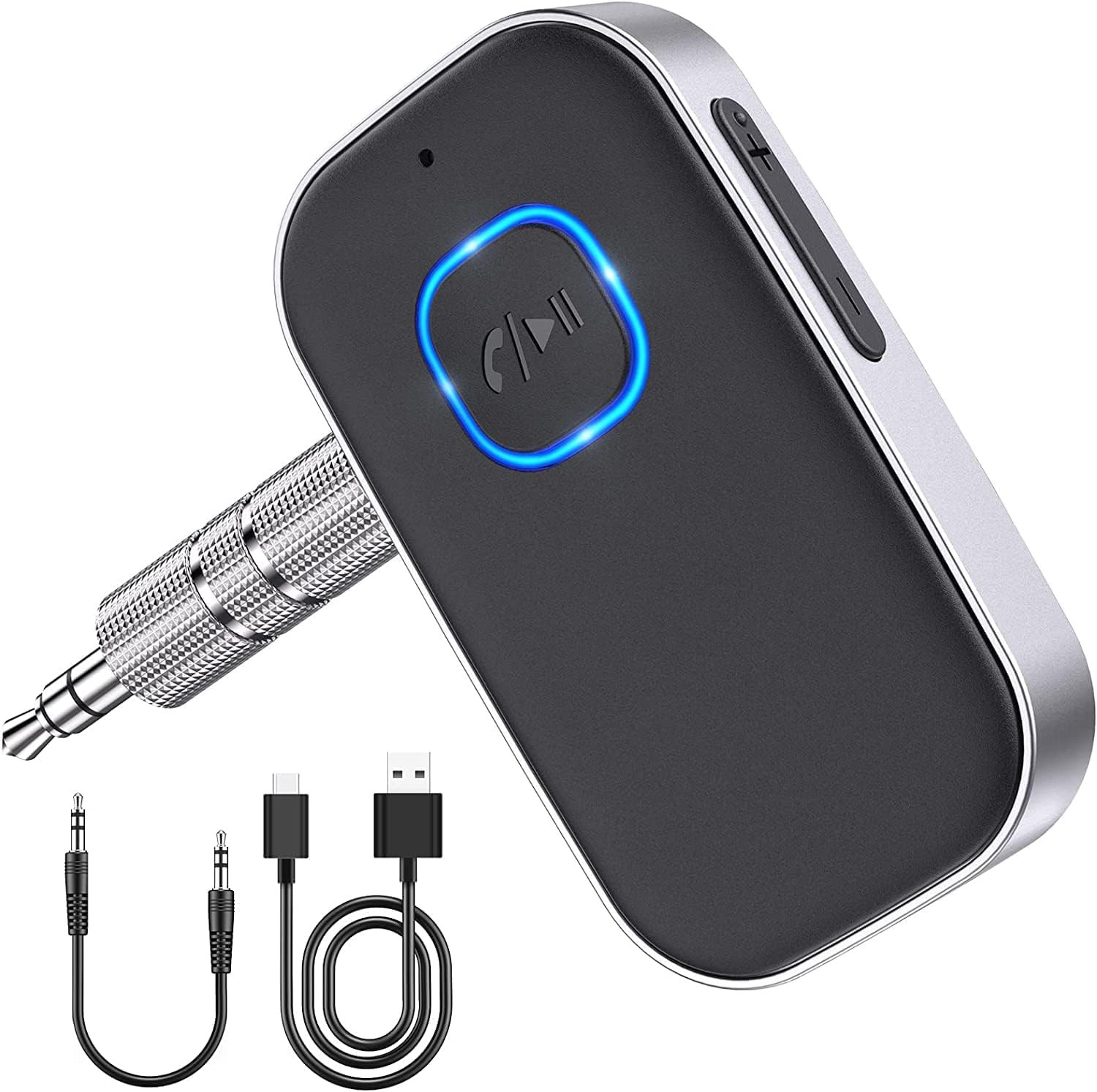 Bluetooth Receiver, Car Bluetooth Aux Adapter, Noise Cancelled 3.5Mm Aux Blue To
