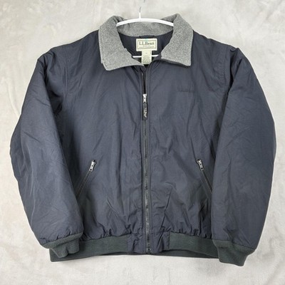LL Bean Jacket Mens XL Blue Fleece Lined Warm-Up Coat Thinsulate Nylon Bomber