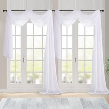 White Sheer Scarf Valances for Windows 216 Inch Extra Long, Window Scarf Drap...