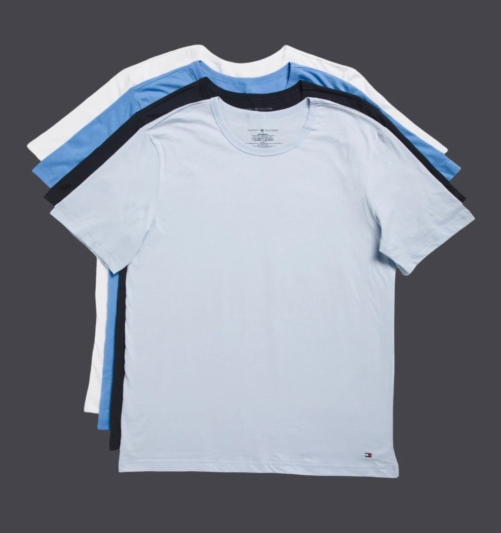 Tommy Hilfiger Men T-Shirts Tees 4 Pack M L XL Cotton Crew Neck Blue Black White