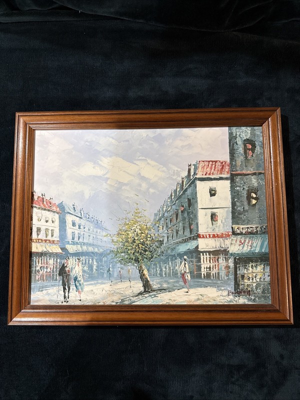 Vintage Burney Oil Painting Paris Street Scene Signed