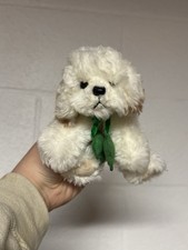 Russ Berrie Muffin White Puppy Dog Plush 8  Green Clover Shamrock Ribbon