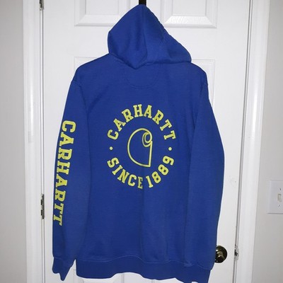 Carhartt Rain Defender Hoodie Loose Fit Mens Sz L Logos 1889 Back/Fr/Sl Cot/Poly