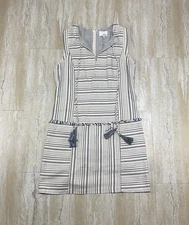 Greylin Womens Size S Blue Beige Striped Sheath Mini Tank Dress Tasseled 