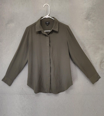 Mossimo Shirt Womens Medium Olive Green Long Sleeve Button Down Blouse Top