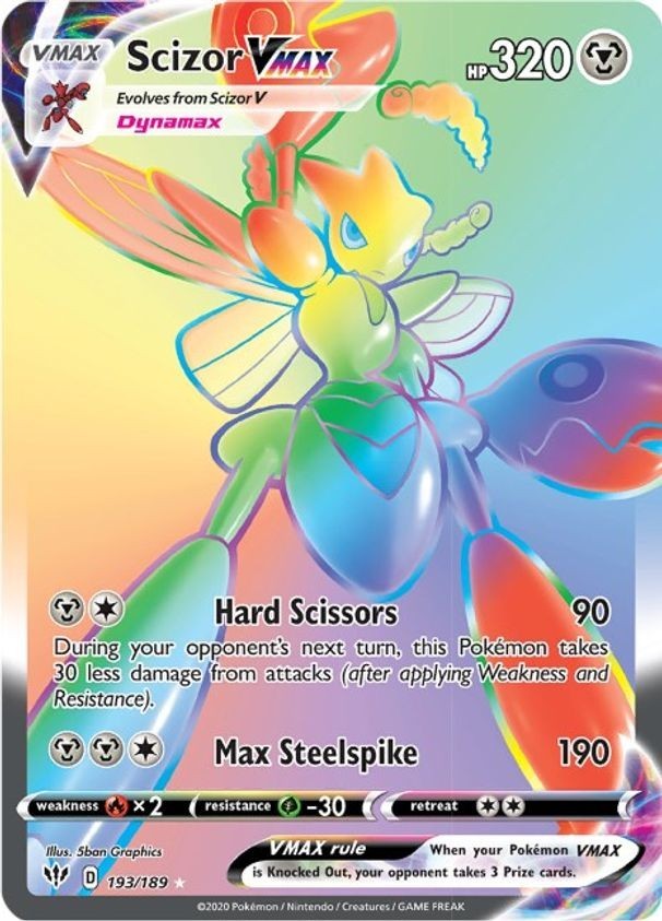 Scizor VMAX - 193/189 - Pokemon Darkness Ablaze Sword & Shield Secret Rare NM