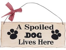 Wood Dog Lover Sign - Hanging Pet Decor Plaque With 4x10 inches, Cream, Black