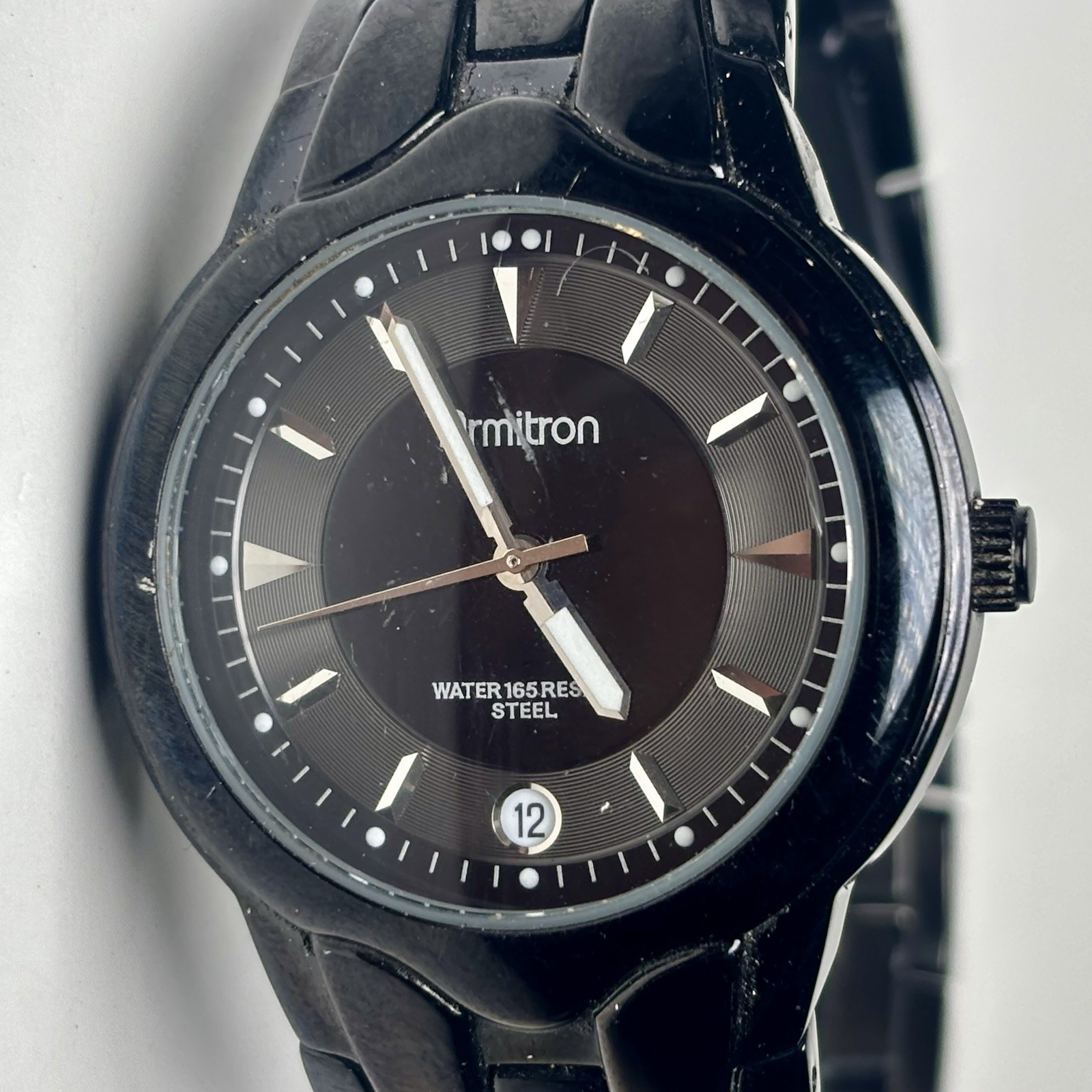 Armitron Men’s Black Stainless 41mm Watch Date 5 ATM NEW BATTERY 20/ 1897ti