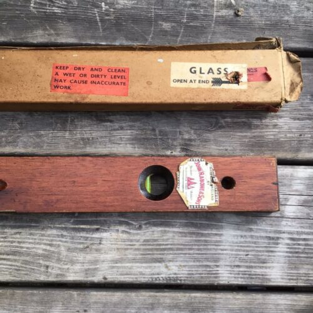 Vintage John Rabone No 77 Wood Brass Spirit Level Plumb 30" in Original Box