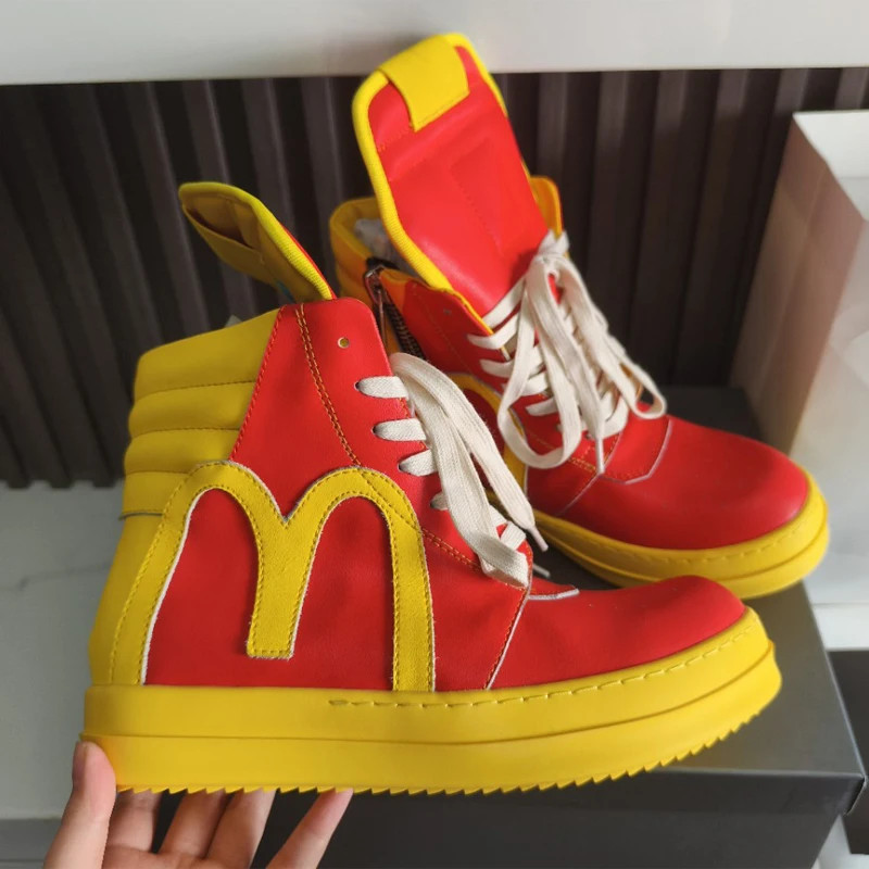 Scarpe da trekking uomo sneakers alte rosso giallo plateau altezza aumento moda