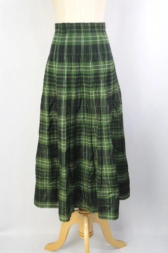 Authentic HaaT ISSEY MIYAKE Green Plaid Pleats Silk Blend Skirt 184 0225