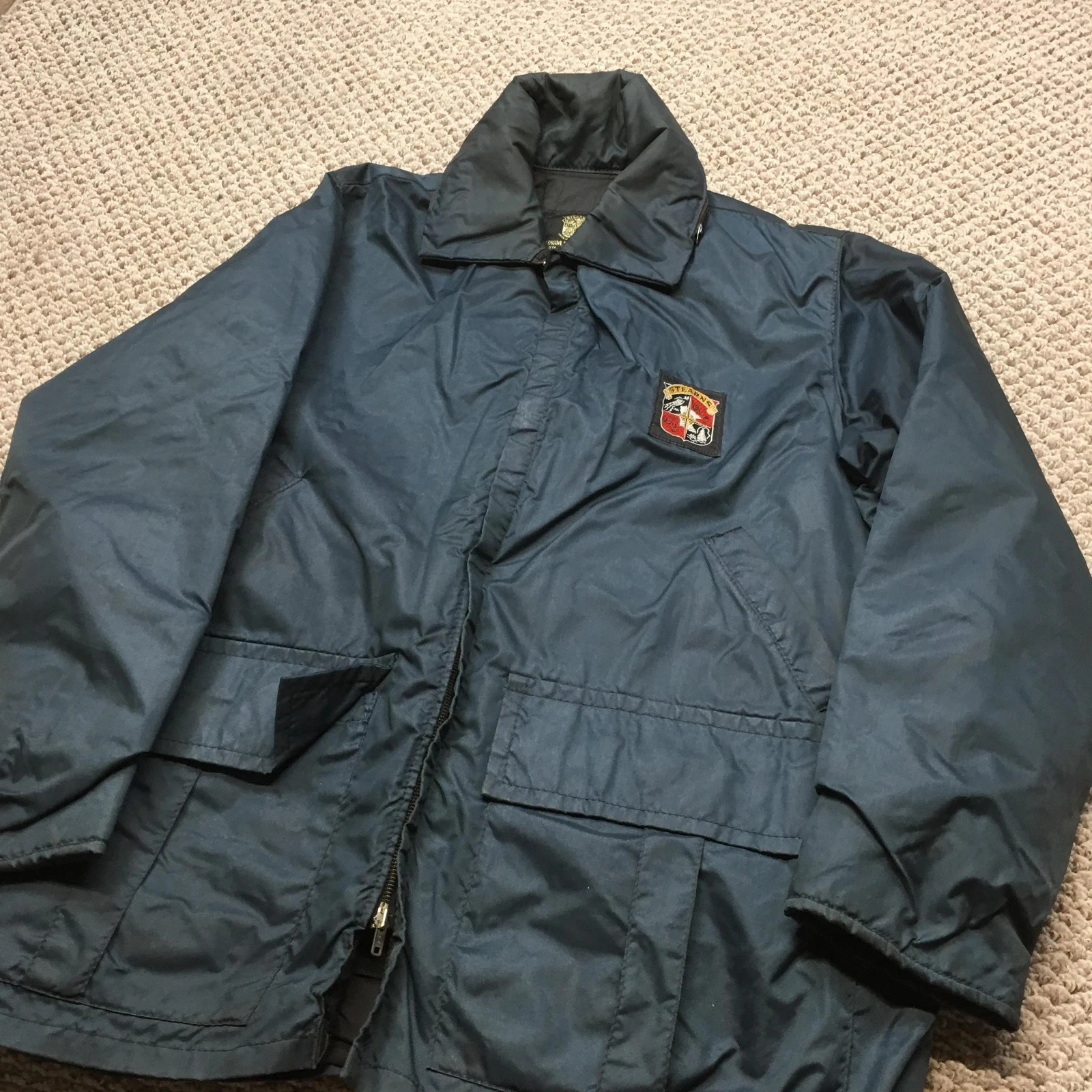 Vintage Stearns Jacket Mens Large Blue Flotation Coat Talon Zip USA Hunting F155
