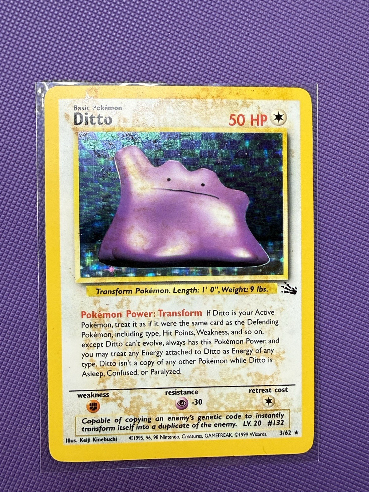 Ditto Fossil Holo Rare 3/62 Unlimited 50 HP English Pokemon TCG 1999 WOTC