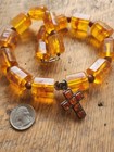 WOW Vtg Bakelite Bead Necklace Apple Juice Sterling Silver Cross Sunstone Tested — photo 1