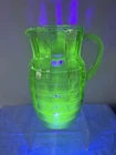Vintage Anchor Hocking Green Uranium  Block Optic Glass Pitcher 8"