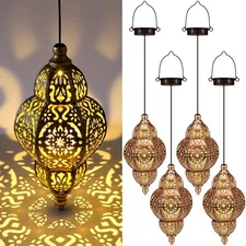 4 Pcs Hanging Solar Lights Moroccan Outdoor Decor Solar Lantern Waterproof Me...
