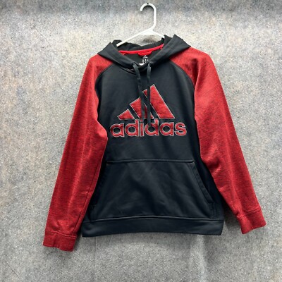 Adidas Sweater Men Medium Trefoil Red Black Hoodie Pullover Climawarm  Fleece