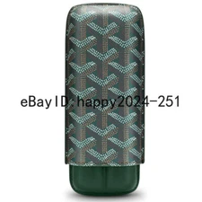 Travel Pocket Green Cow Leather Case Holder 2 Tube Portable Cigar Humidor Box