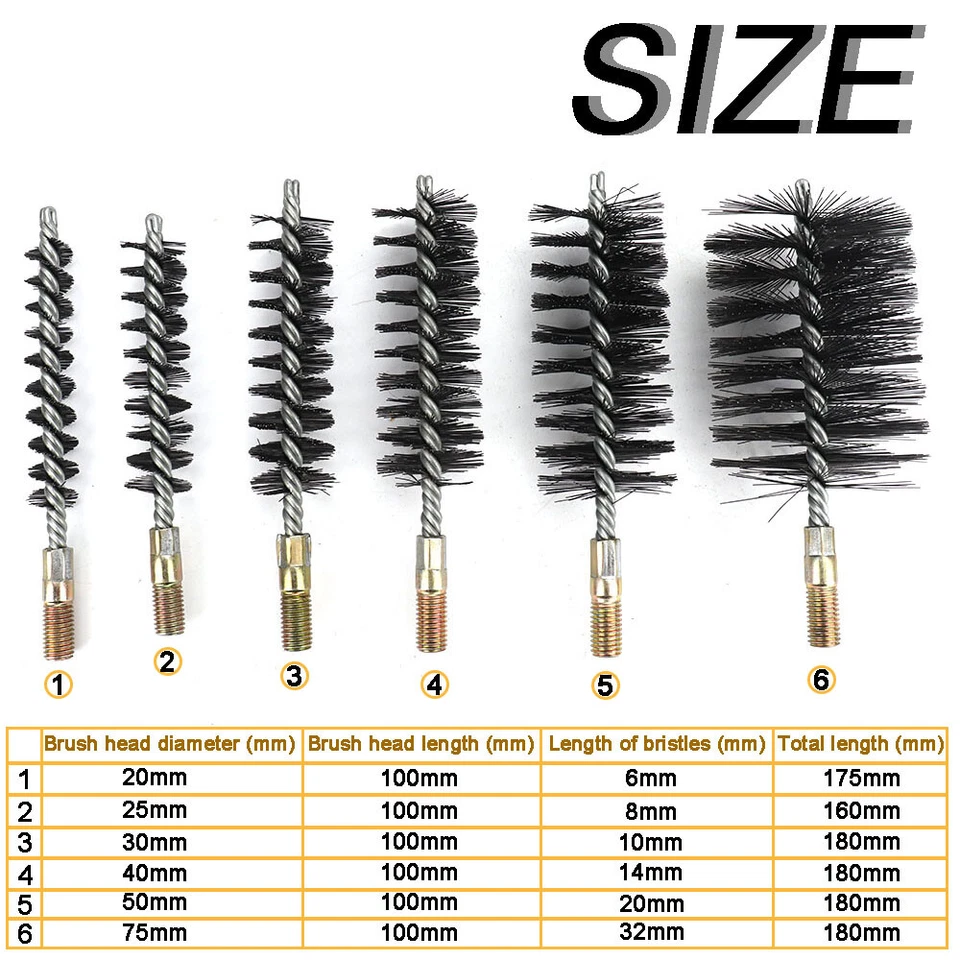 Cilindro de 18-75 mm de alambre de acero inoxidable tubo redondo cepillo de limpieza herramienta giratoria Foto 3 de 4