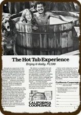 1977 CALIFORNIA COOPERAGE Wood Hot Tub Vintge-Look DECORATIVE REPLICA METAL SIGN