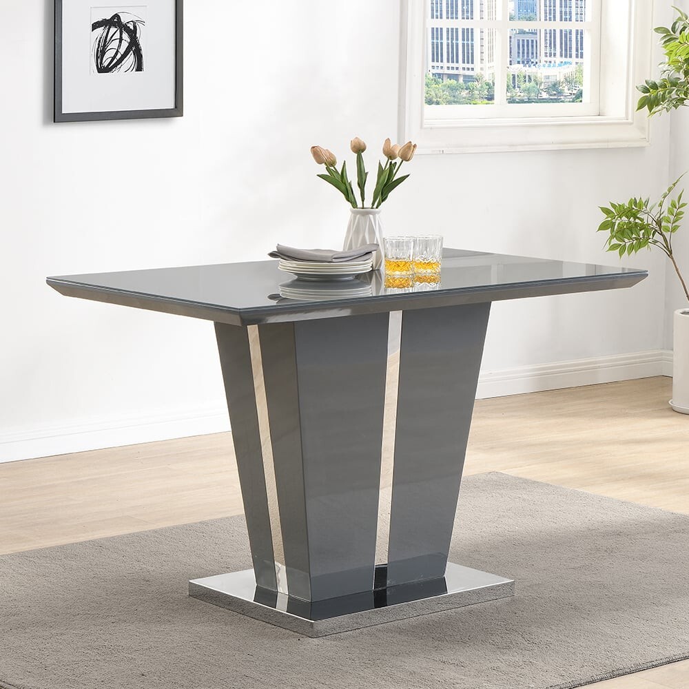 Memphis Small High Gloss Dining Table In Grey With Glass Top UK