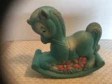 Vintage 1967 Turquoise Blue Plastic Chime Toy Rocking Horse #R.D. 929387