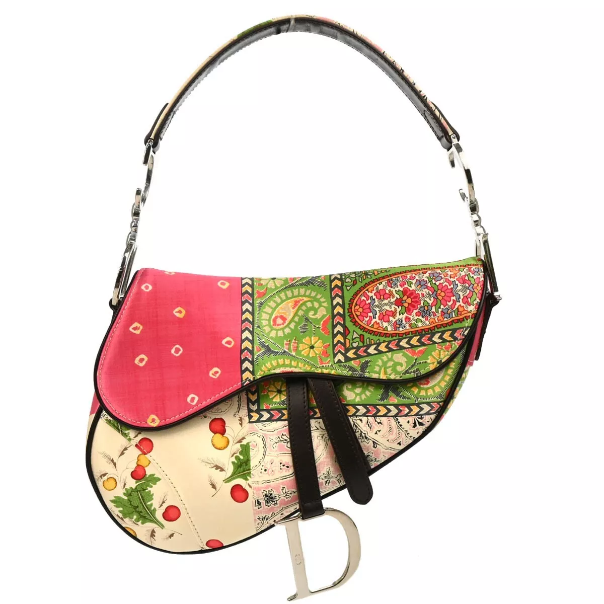 Sac à main Christian Dior blanc rose vert satin selle 01RU1003 175556