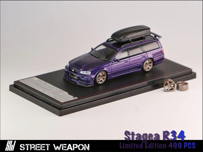 Street Weapon 1:64 Stagea R34 w/Roofbox & Extra Wheels Diecast