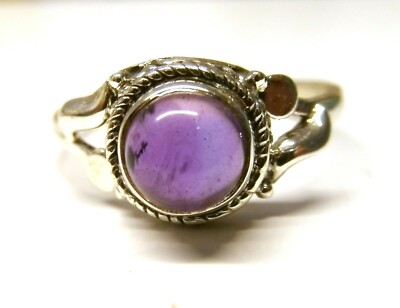 Handgefertigter 925 Sterling Silber Boho gemusterter Ring mit Amethyst Stein Gr. M oder O