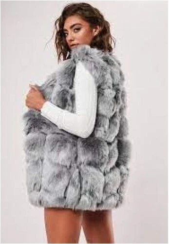 MISSGUIDED Faux Fur Bubble Gilet in Light Grey (ccc187) | eBay
