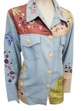 Indigo Moon Lady's Cotton Denim Detailed Embroidered Stunning Jacket Sz 14 16 18