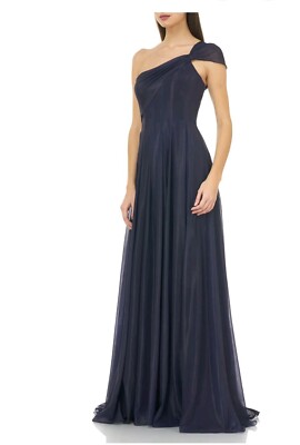 Carmen Marc Valvo Infusion Sparkle Chiffon One Shoulder Gown Purple  Metallic