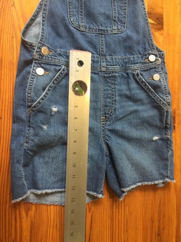 GAP Size Large Denim SHORTALLS Blue Jean Denim Overall Shorts Girls 27”waist 4” - Picture 8 of 16