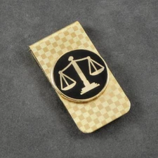 Scales of Justice Emblem Lawyer Courts Legal Judge Law Money Clip Gold NEW