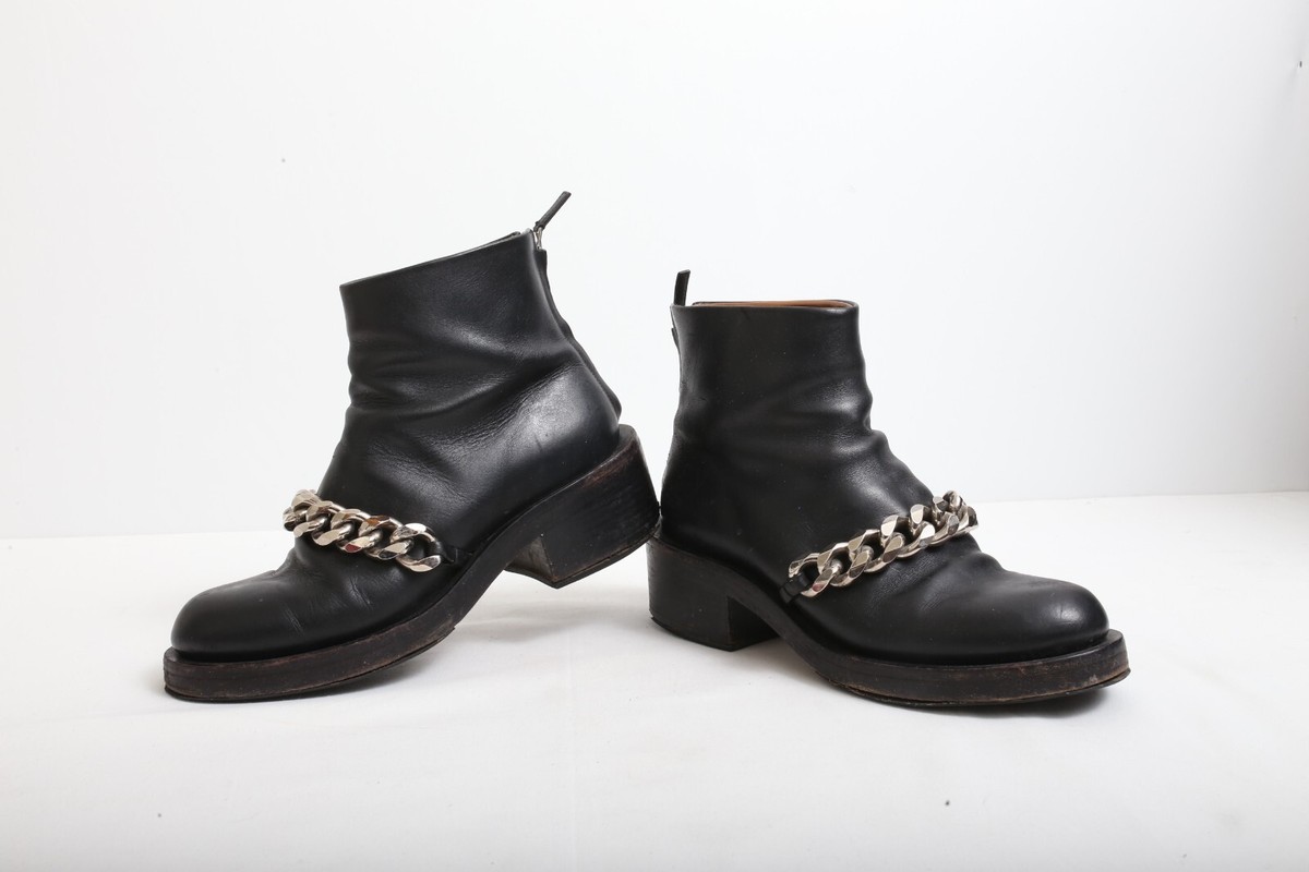 US Sz Women's GIVENCHY Black Leather Bottine LAURA Chain Strap