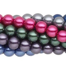 Multi Jewel Tones 8mm Round Glass Pearl Beads with 1-1.4mm Hole 8 Strands 440