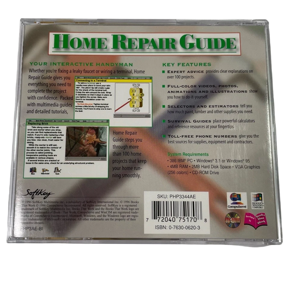 VINTAGE Softkey Home Repair Guide 1996 CD-ROM Windows 95 Do It Yourself - Image 3 of 4