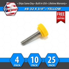  8-32 x 3/4" Thumb Screw Stainless Steel - Yellow Round Knurled Knob - USA