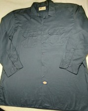 Dickies Shirt Mens XXL Work Long Sleeve Button Up Heavy Duty Navy Dark Blue VGC