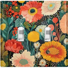 Metal Light Switch Outlet Cover Decorative Wall Plate Colorful Floral Art FWR234