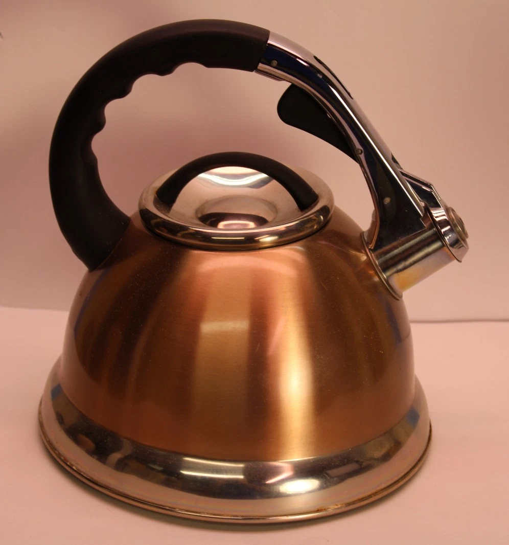 Lenox Stainless Steel 2.5 Qt Gold Whistling Tea Kettle Rubber Handle
