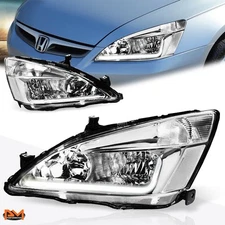 For 03-07 Honda Accord LED DRL Chrome Housing Clear Corner Headlight/Lamp Pair