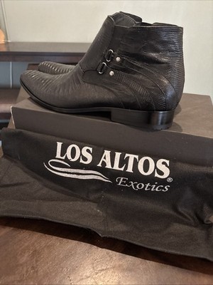 Los Altos BLACK Genuine Teju Lizard Dress Shoe Ankle BOOT Handmade With Box 12 D