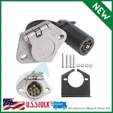 7-Way RV Blade to 7 Way Round Pin Trailer Adapter Connector, Die-cast Zinc with