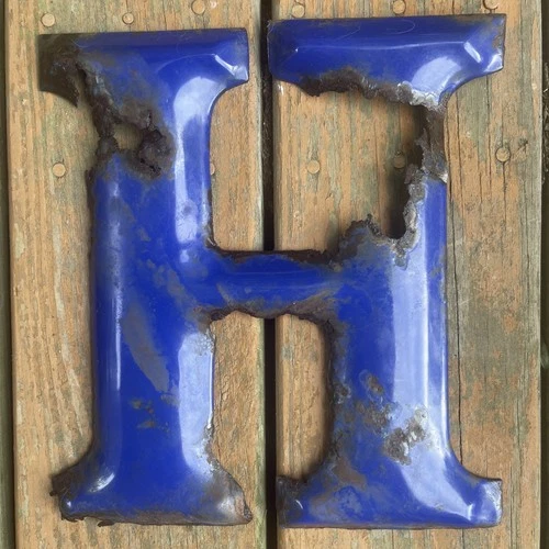 Vintage Porcelain Letter “H” Gulf 10” Gas station SIGN Marquee Blue 1950’s Metal