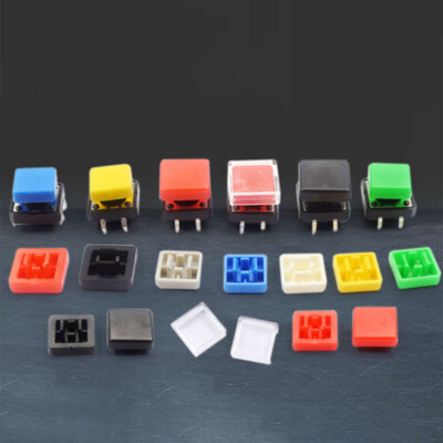 25-Pack Round Tactile Push Button Switches – 12x12x7.3mm, ABS & Stainless Steel, Red/Blue/White/Yellow/Black Caps, 40,000 Cycle Life